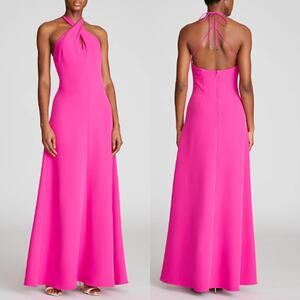Halston Gabriela Stretch Crepe Crisscross Halter Gown Berry Pink Women's Size 0